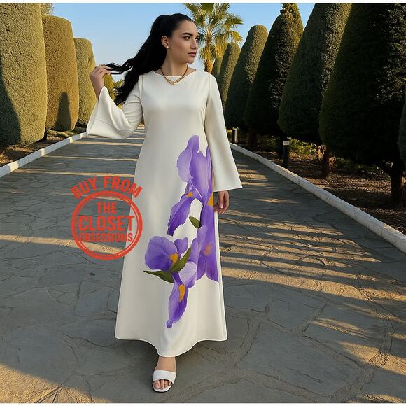 MANGO Floral Print Maxi Dress NWT | White & Purple Long Dress - Picture 3 of 16